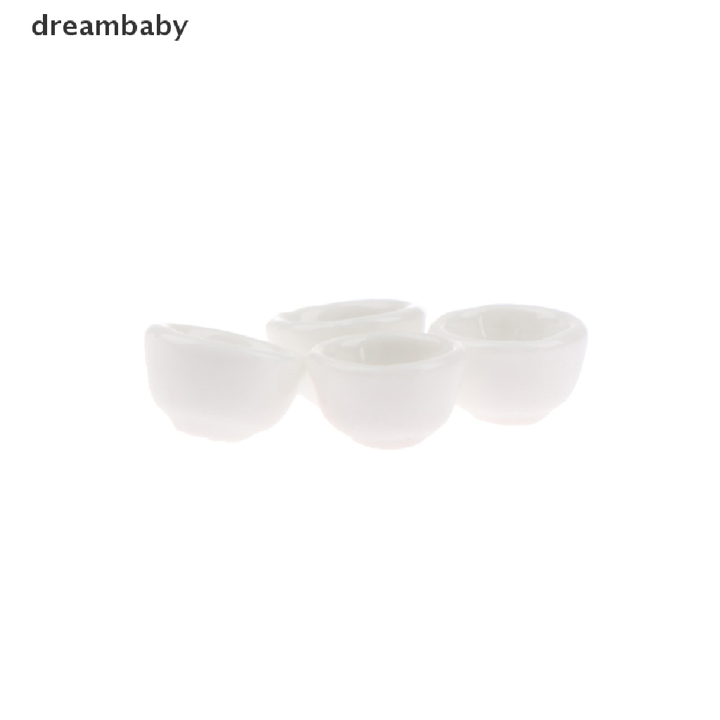 Set 4 Chén Sứ Màu Trắng Tỉ Lệ 1: 12 Dùng Trang Trí Nhà Búp Bê