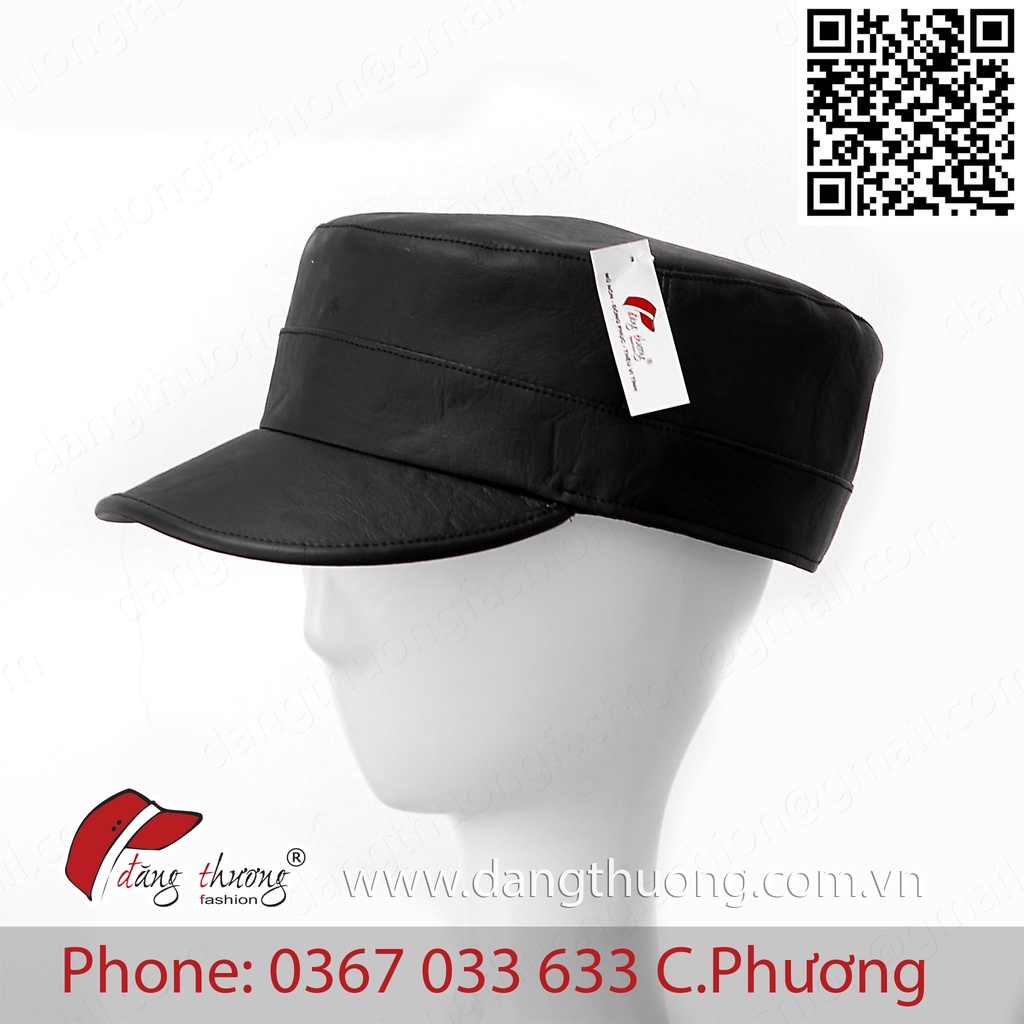 Mũ nón kết lưỡi trai đầu bằng chóp vuông da Pu trơn nam nữ phong cách lính Army