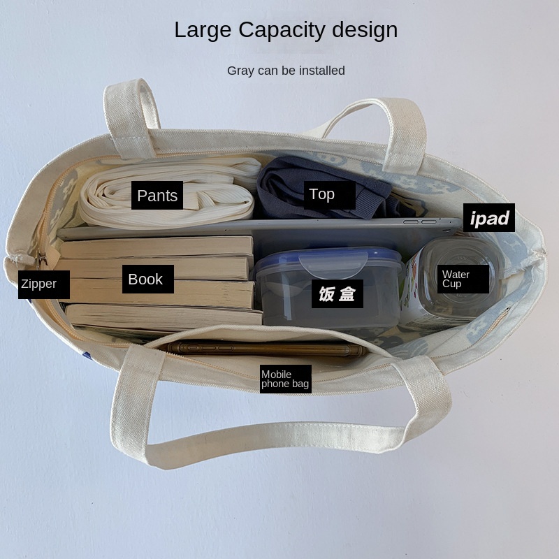 Túi Đeo Vai Bằng Vải Canvas Sức Chứa Lớn Phong Cách Nhật Bản Dễ Phối Đồ Cho Nữ