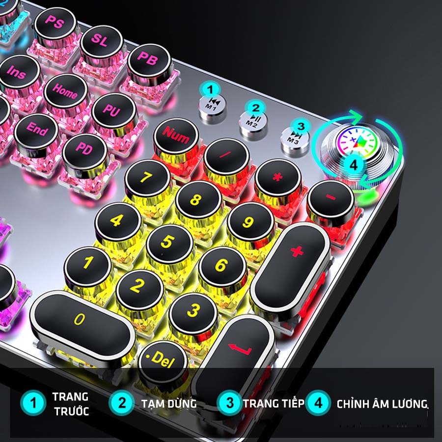 Bàn phím cơ gaming XLSWAB trục cơ blueswitch đèn LED rainbow nhiều chế độ thiết kế nút tròn phong cách