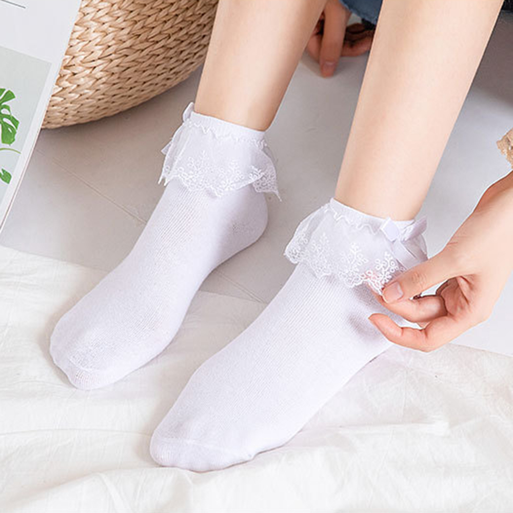 Vớ Cotton Phối Ren Thoáng Khí Cho Nữ