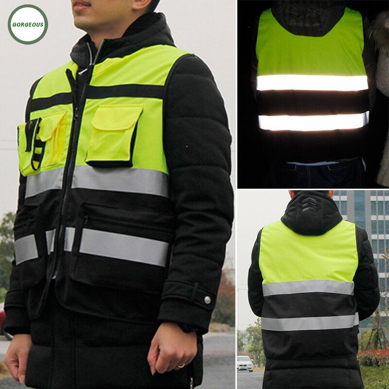 Men Women Reflective Pocket Zipper Sleeveless Traffic Safety Protective Vest Top