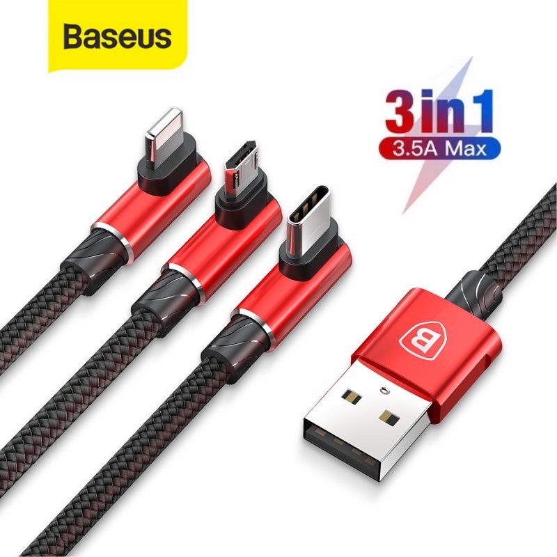 Dây sạc 3 đầu Baseus cho gamer ip micro usb type c - Cáp 3 trong chân gập