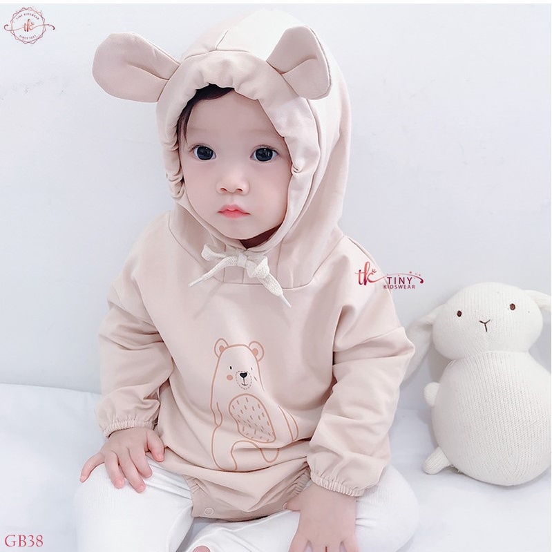 Body chip áo hoodie nỉ dài tay mũ trùm gấu đáng yêu cho bé gái từ 6-13kg [GB38]