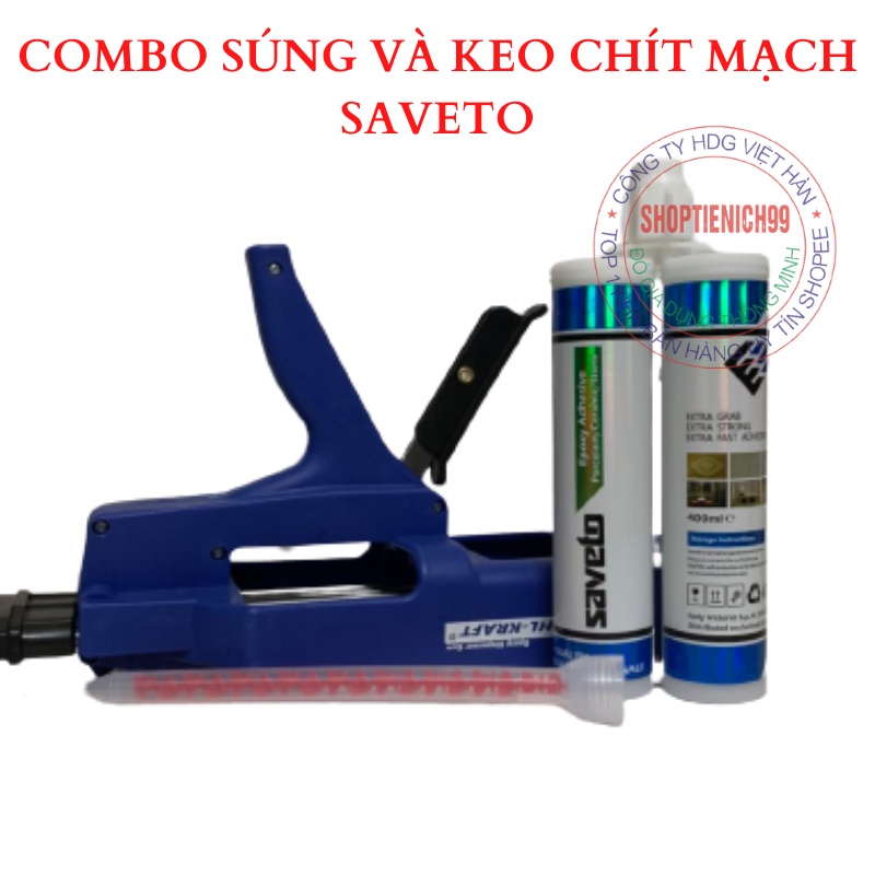 Combo Súng Bắn Keo Chà Mạch Saveto Và Keo Chít Mạch Saveto Cao Cấp, Thi Công Nhanh Và Thẩm Mỹ Cao.