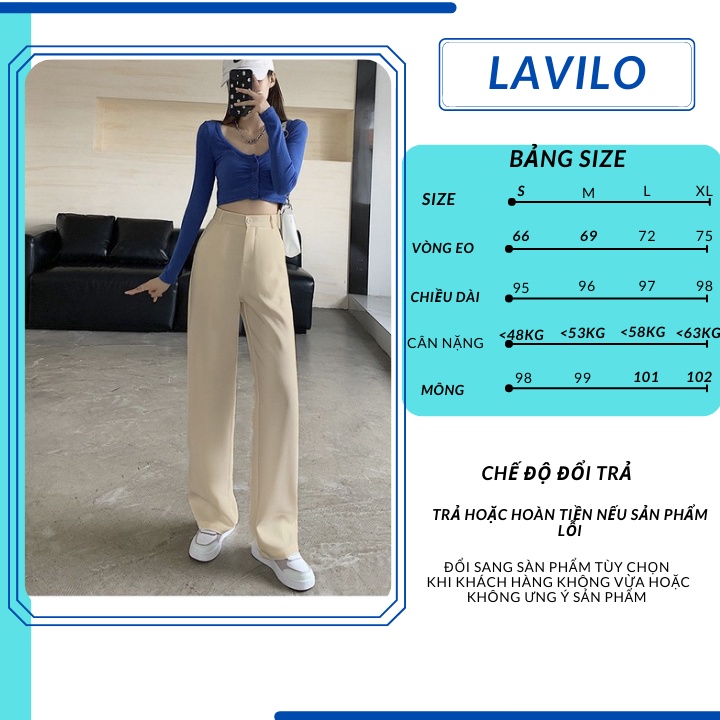 Quần ống rộng nữ cạp cao bigsize dáng suông đứng công sở mặc nhà đẹp LAVILO QD04