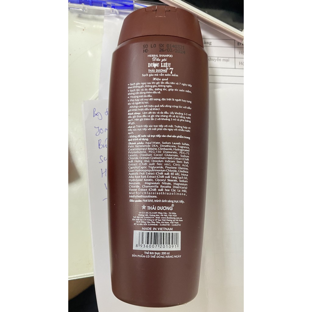 Dầu Gội Dược Liệu Thái Dương 7 Ngày Không Gầu,Không Ngứa.Chai 200ml