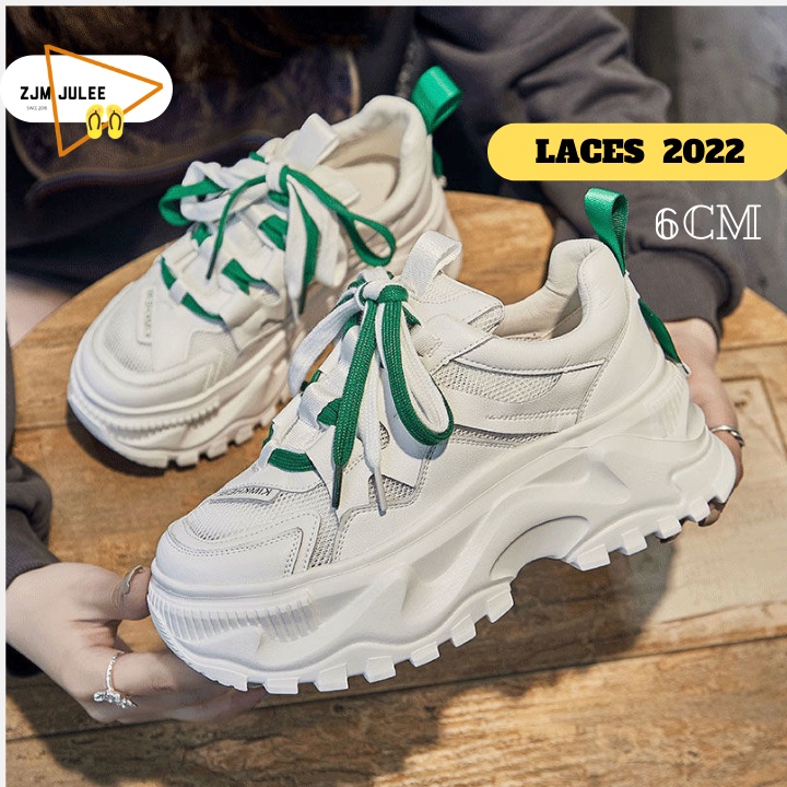 Giày thể thao nữ LACES xanh 2022 phong cách Hàn Quốc năng động - sneaker độn đế 5cm