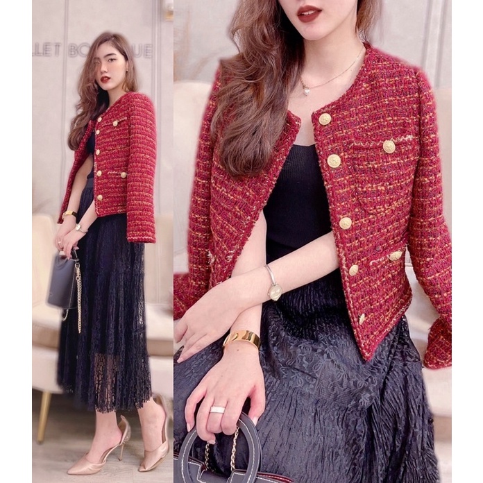Set dạ tweed đỏ đô tách rời