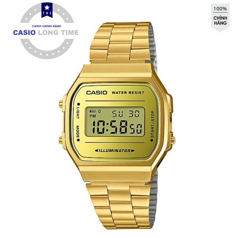 Đồng Hồ Nam Casio A168WEGM Chính Hãng -9 Dây Kim Loại Mạ Vàng - Tuổi Thọ Pin 7 Năm