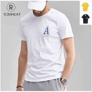 Áo thun nam cổ tròn Logo thêu thời trang vải Cotton 100% thoáng mát,thấm hút ATA