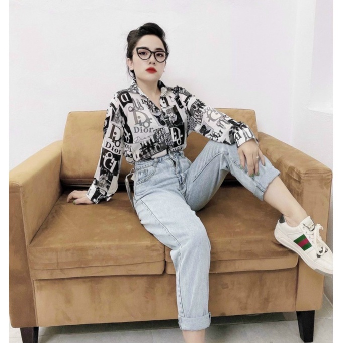 Áo Sơmi Lụa Nữ Họa Tiết Dior Tay Dài, From Suông, Thoáng Mát, Phù Hợp Đi Làm Đi Chơi Ary House A24