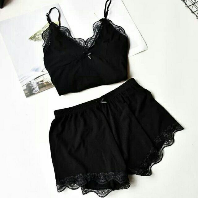 Bộ đồ ngủ 2 dây viền ren sexy chất gân tăm mềm mát YUKI STORE 777