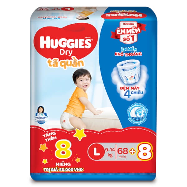 (TẶNG 8 MIẾNG MẪU MỚI)-TÃ QUẦN CỰC ĐẠI HUGGIES M74, L68, XL62, XXL56