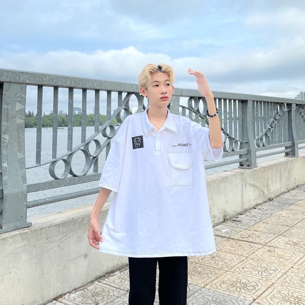 Áo Polo chỉ nổi Wonder - chất vải cotton su mềm mát - form to thụng tay lỡ
