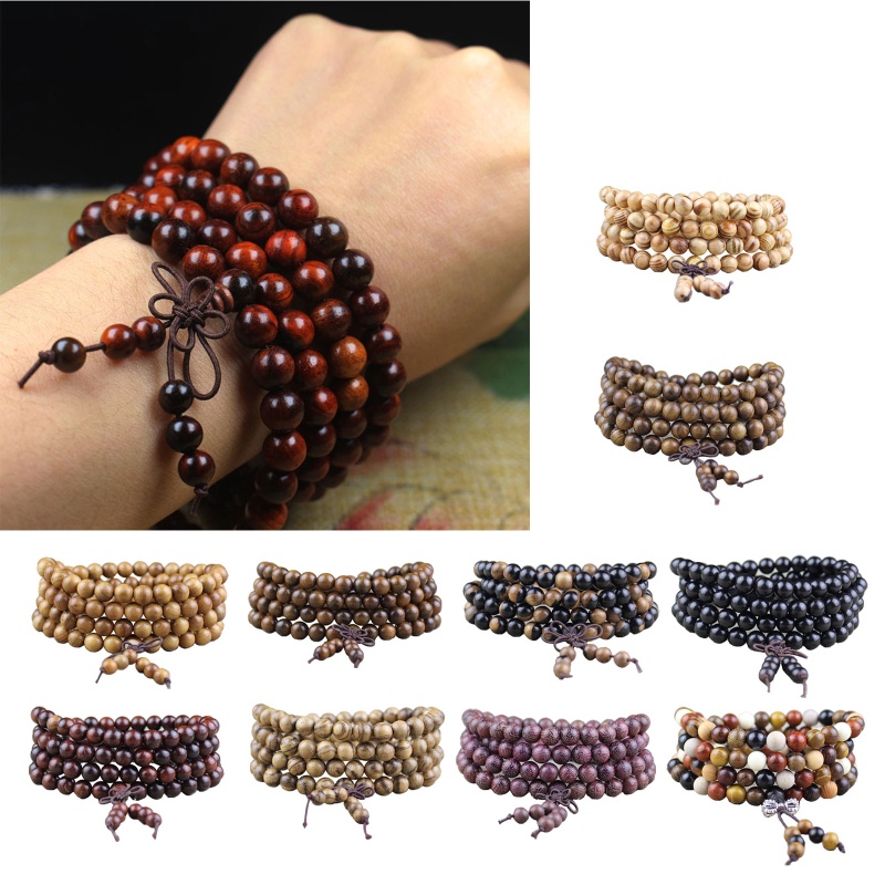 Vòng Tay Chuỗi Hạt Gỗ Nhiều Lớp Phong Cách Phật Giáo