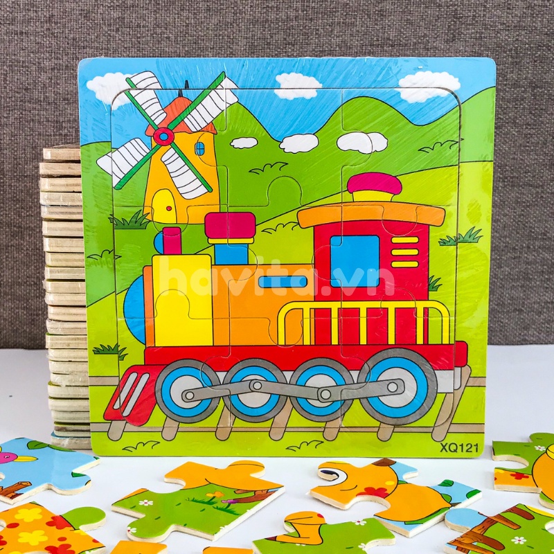 Combo 5 tranh ghép hình 9 miếng cho bé, đồ chơi thông minh ghép hình cho bé, size to 15x15Cm