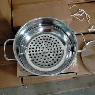 Nồi hấp Inox 2tầng nắp kiếng 22cm