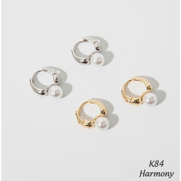 Khuyên tai tròn nữ bạc 925 hạt ngọc trai nhân tạo 2 màu xi bạch kim và vàng hồng sang chảnh | HARMONY ACCESSORIES K84