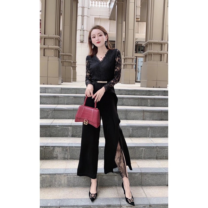 jumpsuit dài ống xẻ tôn dáng ống tay pha ren cao cấp 𝘾𝙝𝙖𝙣𝙚𝙡 GG Dior LV