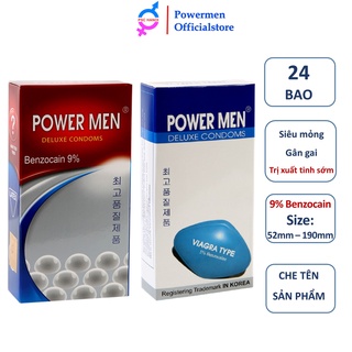 [BAO CAO SU POWERMEN] COMBO 02 hộp bao cao su siêu mỏng + gân gai siêu kéo dài thời gian POWER MEN
