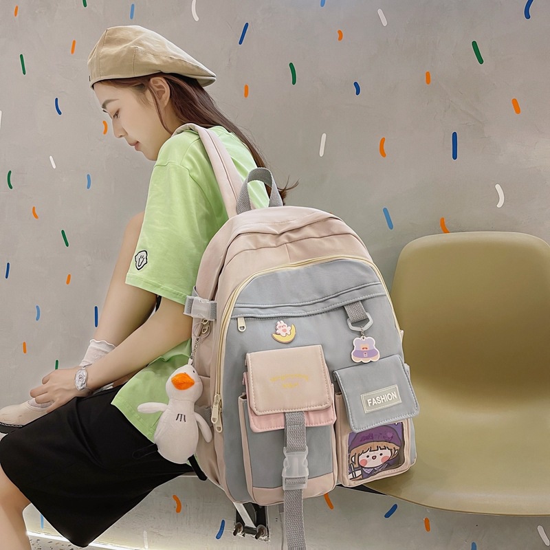 Ba lô học sinh nữ ba lô học sinh cấp 2 cấp 3, kiểu dáng Hàn Quốc cao cấp - Lado Shop
