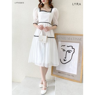 Váy nữ dáng dài cổ vuông phối hatubai thiết kế by LYRA, chất liệu tơ cao cấp dáng xòe xinh xắn-LYTVD613