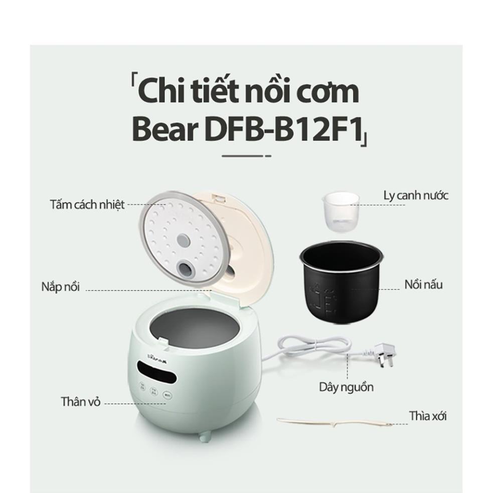 Nồi cơm điện mini đa năng Bear DFB-B12F1 1,2L có 8 chế độ nấu lõi nồi chống dính dành cho 2-4 người ăn