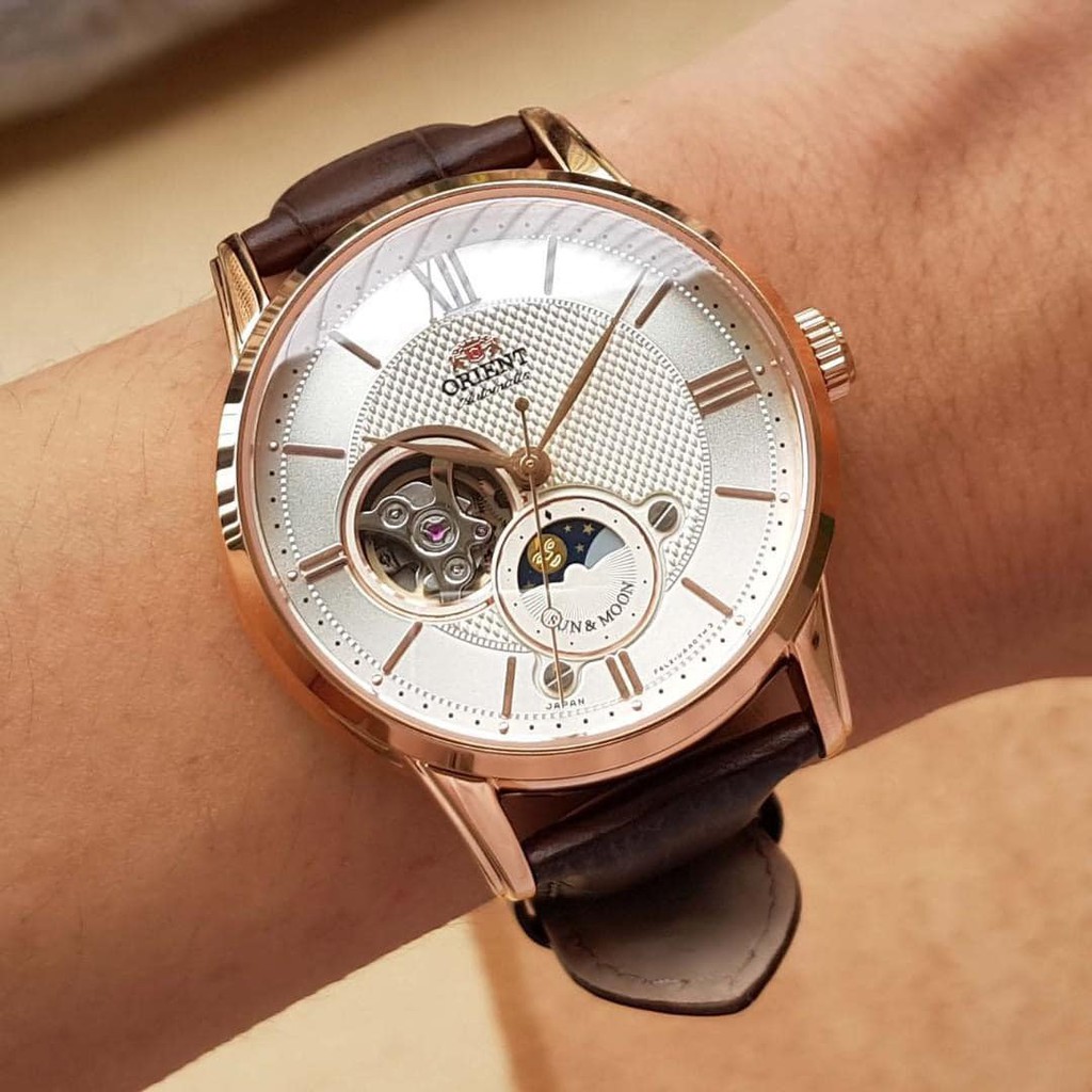 Đồng hồ nam Orient Sun & Moon Gen 4 RA-AS0003S10B - Viền vàng hồng rose gold