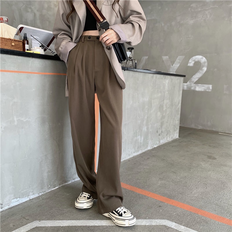 Quần dài ống rộng lưng cao thanh lịch thời trang phong cách hàn quốc cho nữ