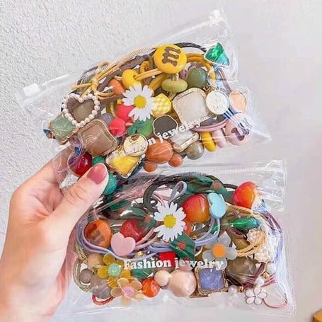 TÚI  30 DÂY BUỘC TÓC HOA QUẢ MẪU MỚI SIÊU XINH