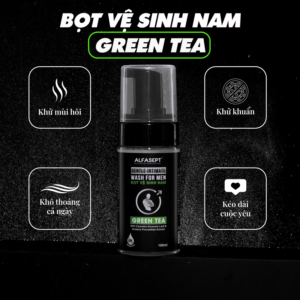 Dung Dịch Vệ Sinh Nam Tạo Bọt ALFASEPT Gentle Intimate Green Tea - Khô Thoáng - Sạch Sâu 100ml [Che tên sản phẩm]