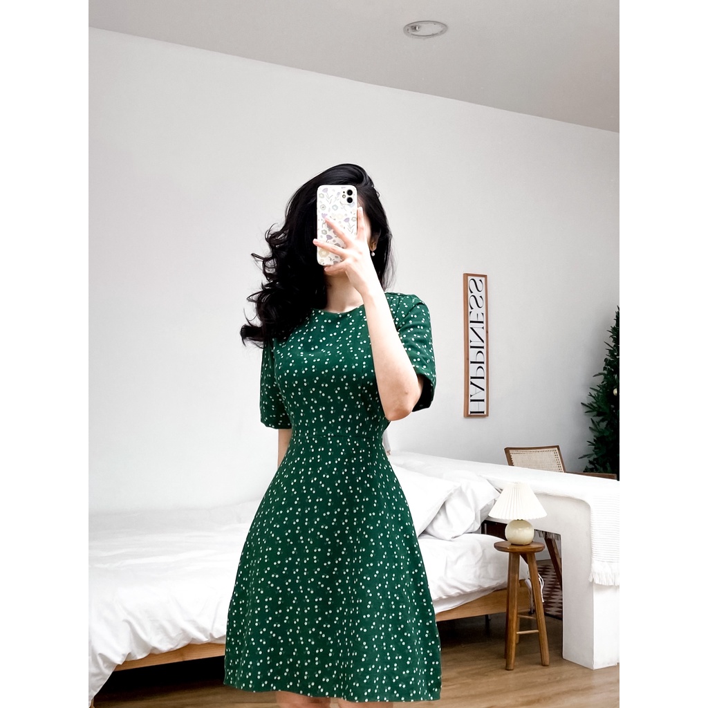 đầm nữ đầm dáng xòe, set midi đầm hoa xanh cổ tròn kèm áo khoác siêu xinh lun chất vải cực chất lịm Diểm Shop | BigBuy360 - bigbuy360.vn