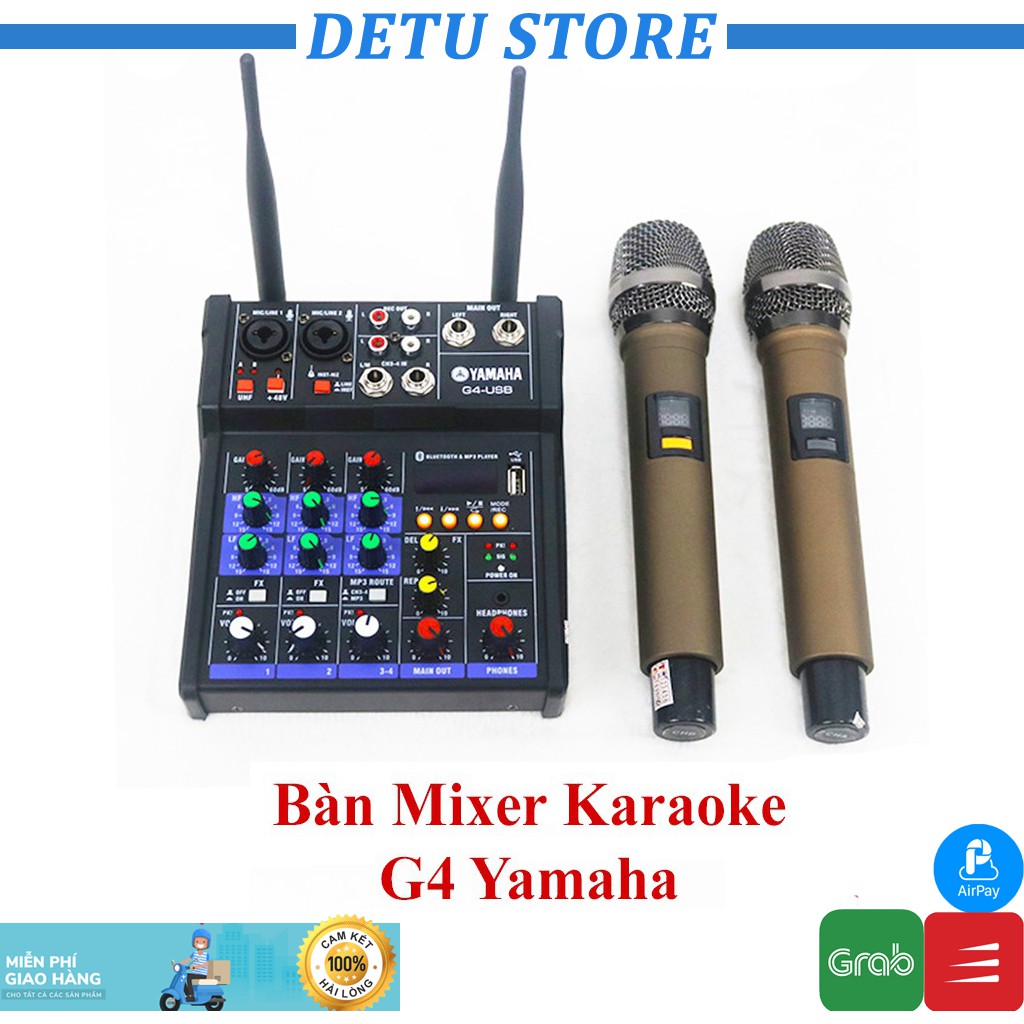 Bàn mixer karaoke G4 yamaha bộ Mic thu âm hát livestream tặng kèm 2 micro, Bh 6 tháng