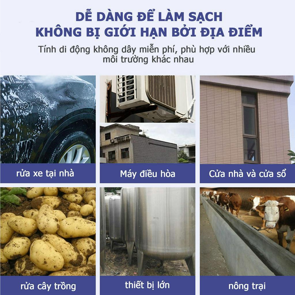 Máy rửa xe cầm tay cao áp chạy bằng pin sạc, súng rửa xe dùng cho gia đình có  tạo bọt cao cấp