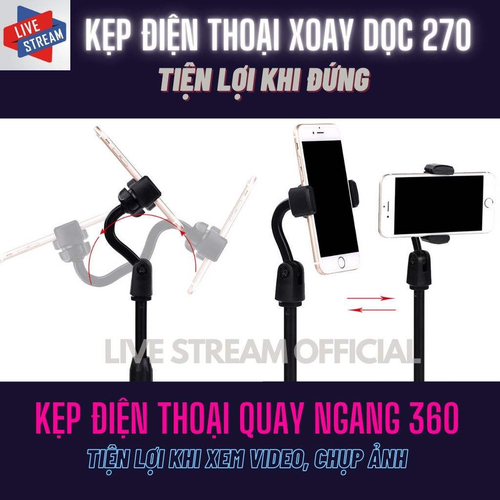 Giá đỡ điện thoại livestream để bàn xoay 360 điều chỉnh độ cao kẹp giữ chắc chắn chống rung lắc - Live Stream Official