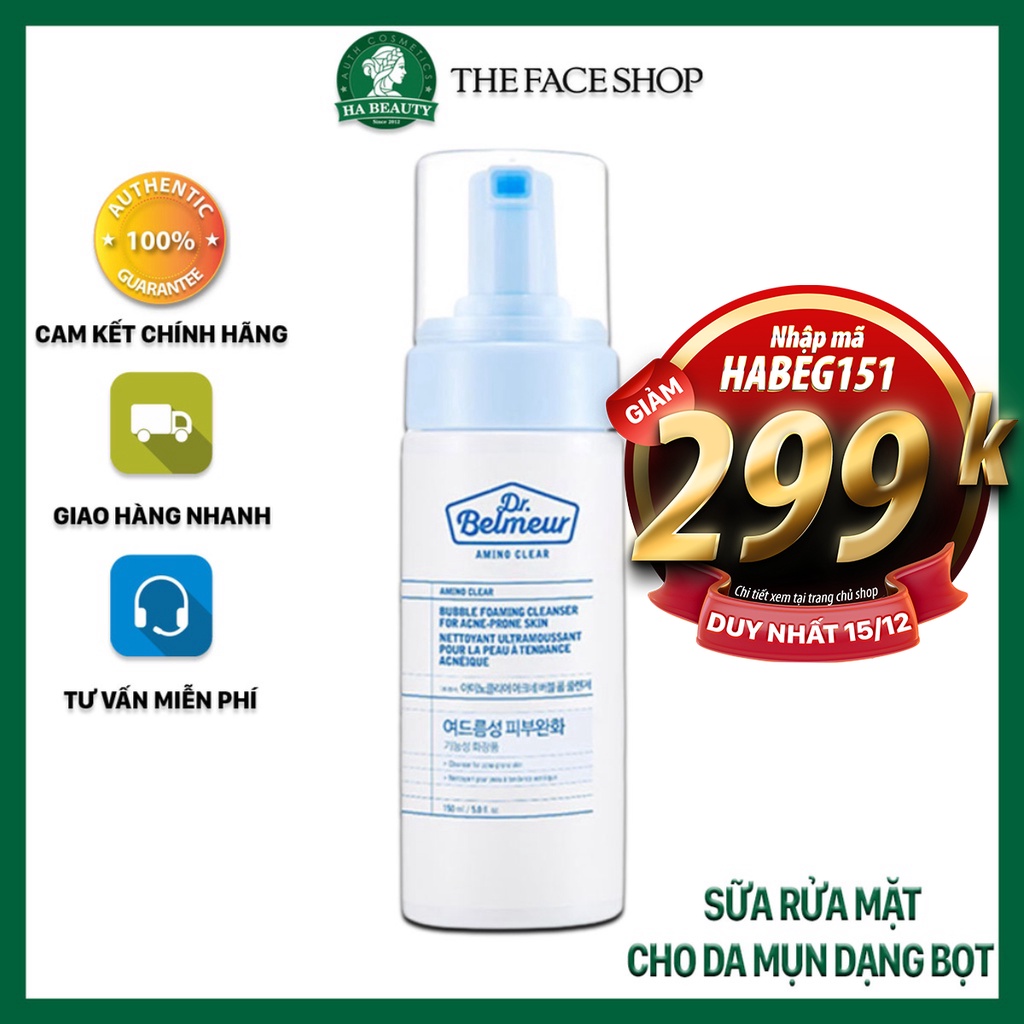 Sữa rửa mặt cho da mụn nhạy cảm dạng bọt sạch sâu The Face Shop Dr Belmeur Amino Clear Bubble Foaming Cleanser 150ml