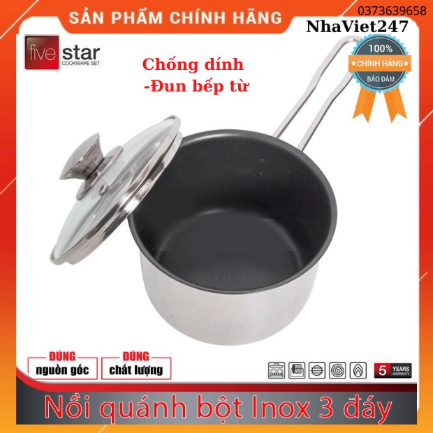 Nồi Quánh Nấu Bột-Nồi Inox Fivestar 3 Đáy 12-14cm-Chống Dính Dùng Bếp Từ-chính hãng,Tân hợp Thàng-giá rẻ-Bảo hành 5 năm