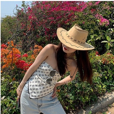 Nón Cao Bồi Phương Tây Vành Rộng Che Nắng Phong Cách retro Mùa Hè Cho Cặp Đôi