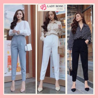 Quần tây nữ lưng cao Baggy - Chất tuyết mưa màu Trắng - Đen - Xám ghi - Nâu - Dáng đứng lưng cao
