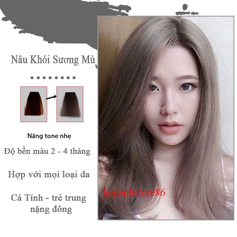 Thuốc nhuộm tóc  NÂU KHÓI XƯƠNG MÙ màu nhuộm lên chuẩn tone NÂU KHÓI XƯƠNG MÙ kem nhuộm tóc an toàn không sót da đầu