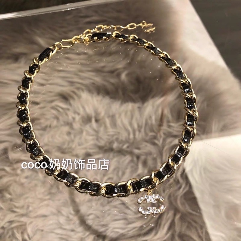 Vòng cổ dây chuyền phối da nữ sang chảnh