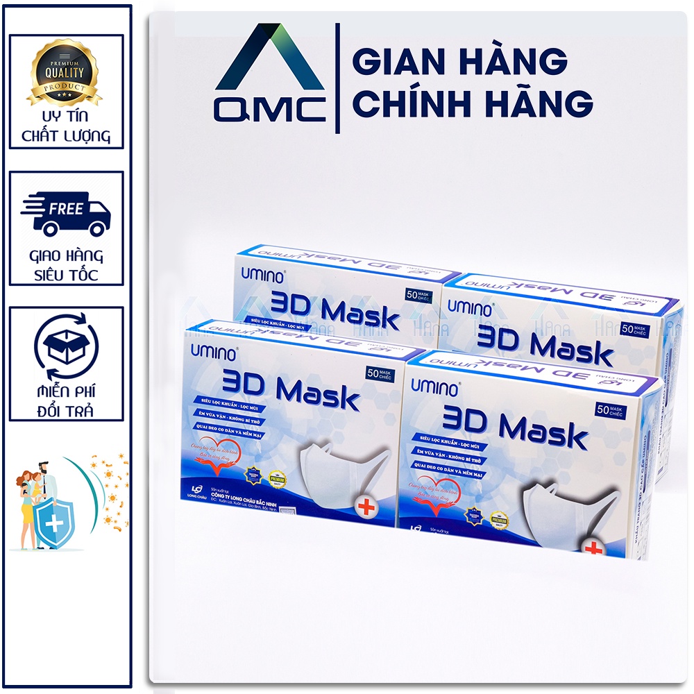 [ SIÊU GIẢM GIÁ] Khẩu trang 3D Mask Umino màu trắng- Hàng chính hãng ( Hộp 50 cái )# QMC