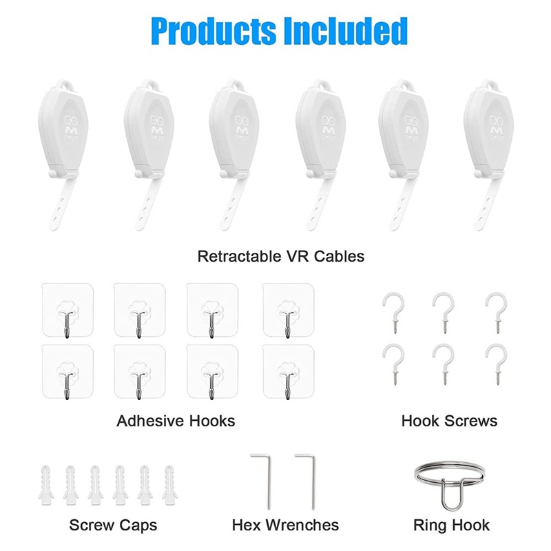 Set 6 Ròng Rọc Sắp Xếp Dây Cáp Gắn Trần Nhà Cho Oculus Quest 2 / Rift / Van / HTC / Vive / Reverb G2 / PSVR