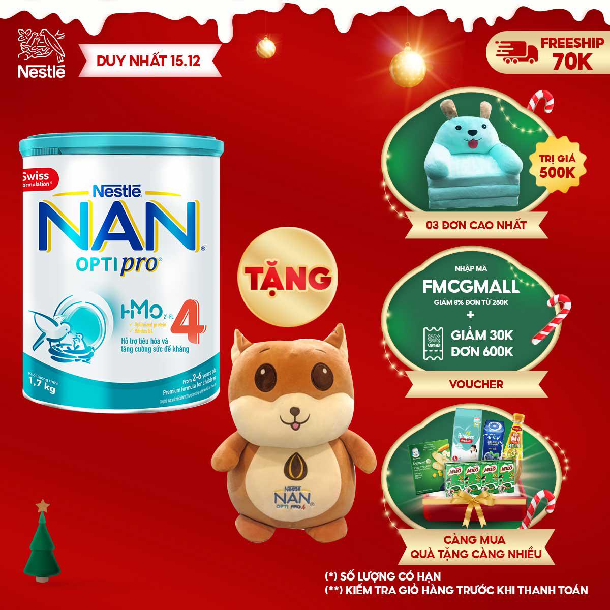 [Tặng 1 Bộ Gối Mền Hamster] Lon Sữa Bột Nestle NAN Optipro 4 1.7kg/lon