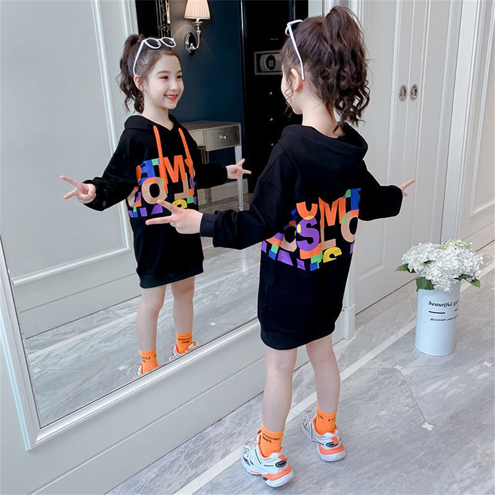Đầm Hoodie Cotton Tay Dài Thời Trang Mùa Xuân Phong Cách Hàn Quốc Cho Bé Gái 3-13 Tuổi