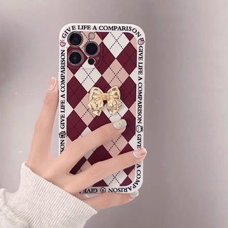 Ốp lưng caro gắn nơ 2 màu đỏ/xanh