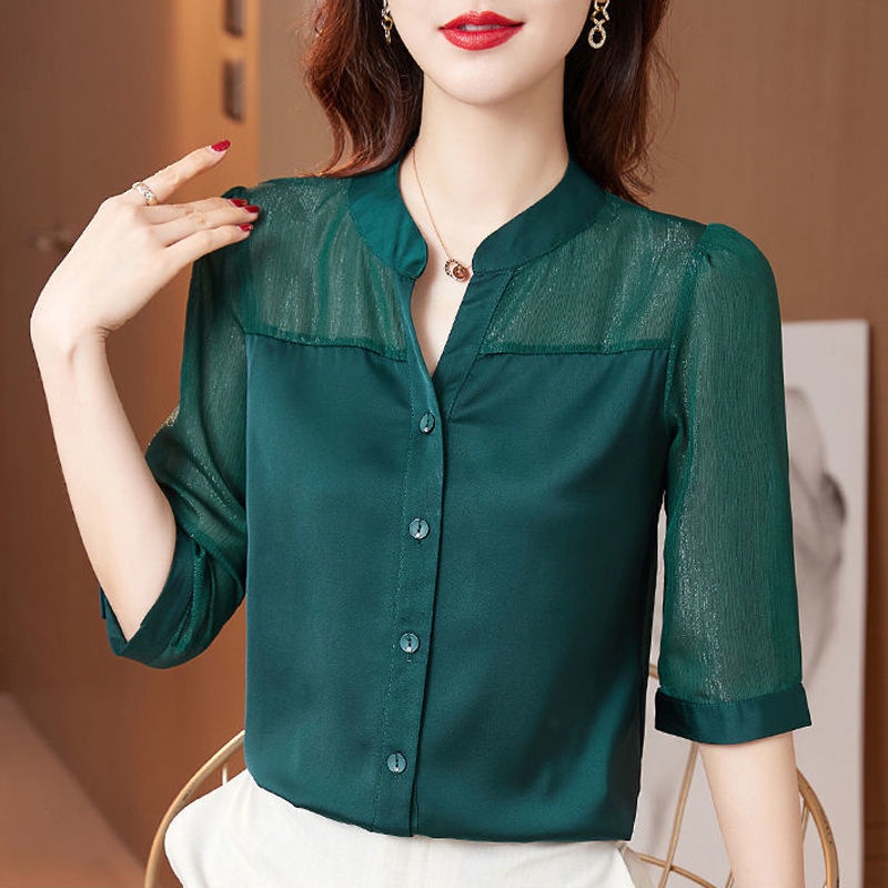 Áo Sơ Mi Voan Màu Đỏ Thời Trang Mùa Hè Dành Cho Nữ Trung Niên