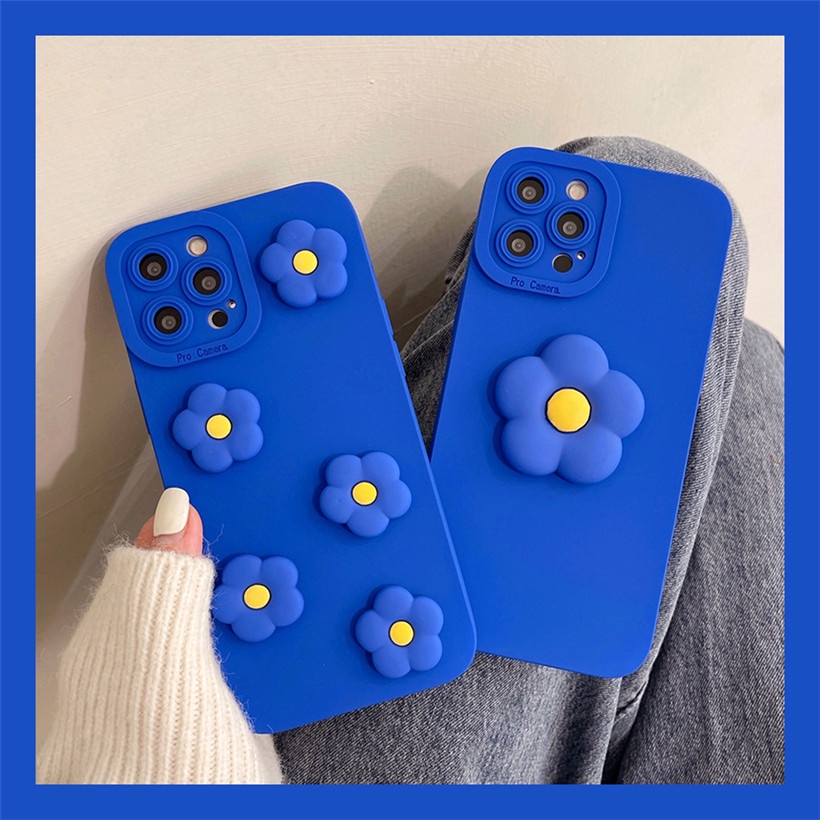 Ốp điện thoại hình hoa màu xanh dương cho 13Pro Max 13Pro 13 12ProMax 12Pro 12 11 Pro Max IX Xs Max XR iPhone 7 8 Plus