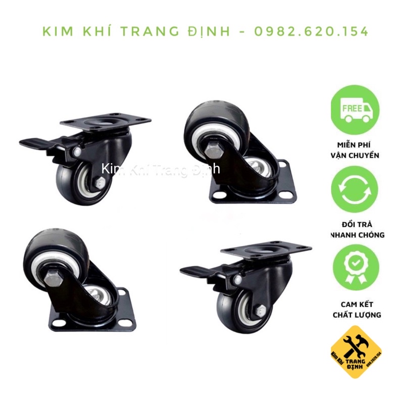 Combo 4 bánh xe đẩy hàng xoay 360 độ, có khóa chống xoay chống trượt loại 5cm nhóm màu viền đen